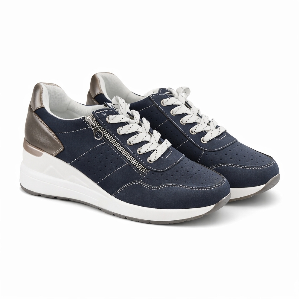 Women’s Navy Blue Platform Sneakers Side Zip Lace Up Comfort Shoes Size 40